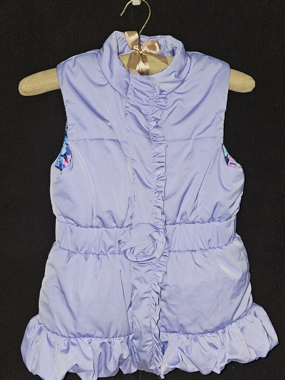 Lilly Pulitzer XL 12/14 Lavender Ruffled Puffer Vest with Rosette